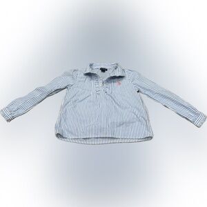 U.S. Polo Assn Blue White Striped Popover Shirt Logo Kids Cotton